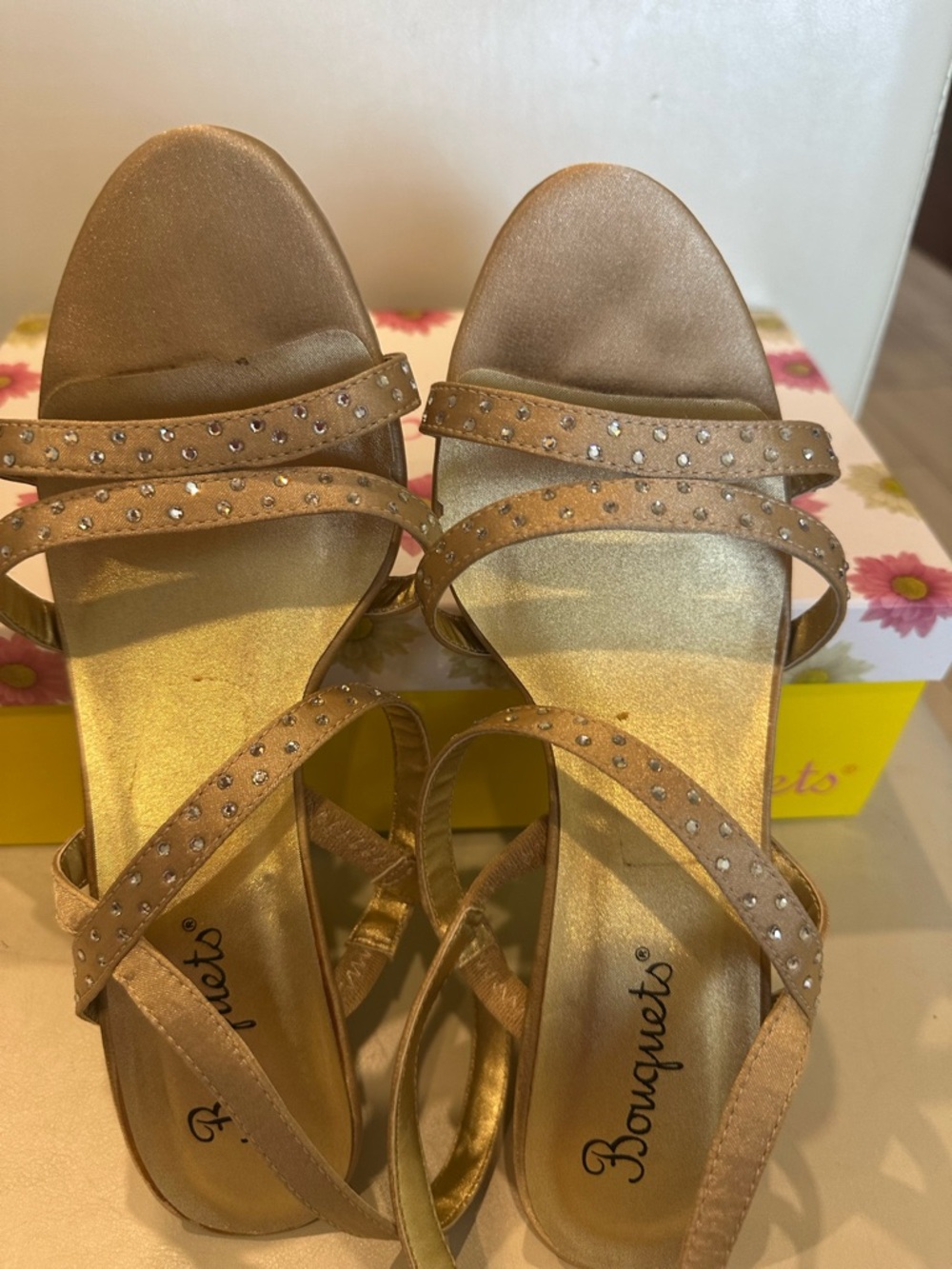 Women's Gold Rhinestone Strappy Sandals